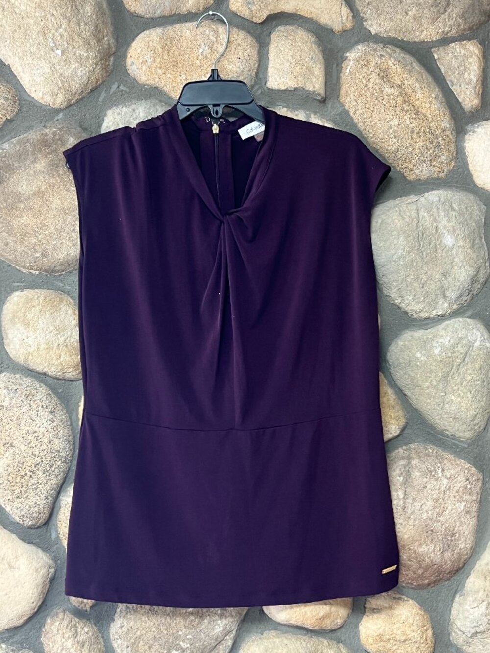 Calvin Klein Purple Sleeveless Blouse Size Large Draped Neck Career TopBeautiful